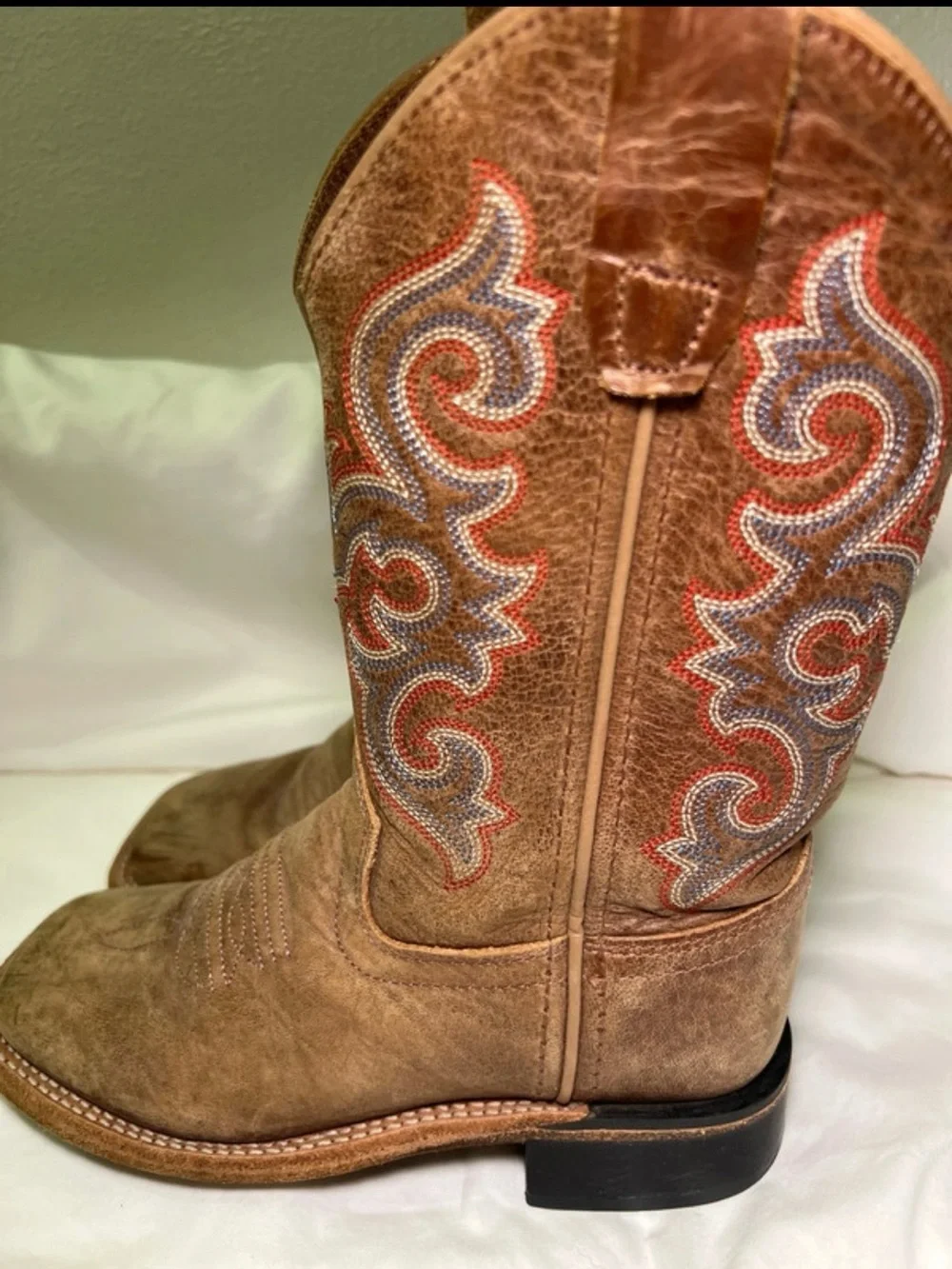 Old West Brown Cowboy Boots with Orange & Gray Embroidery